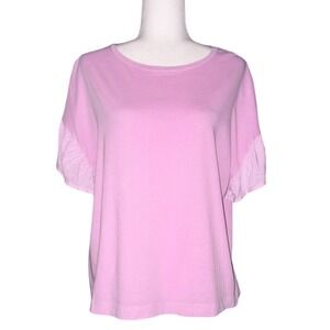 Tribal Jeans Womens Lily Pink Ruffle Sleeve Vintage Wash Knit Top Coquette S NWT